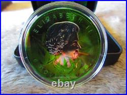 2022 MAPLE CANNABIS CYBER GREEN Colorized 1 oz Silver Coin $5 Canada
