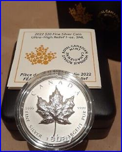 2022 Silver Maple Leaf UltraHigh Relief SML $20 1OZ PureSilver Proof Coin Canada