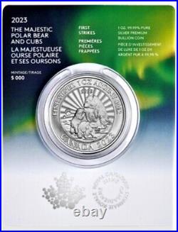2023 CANADA $5 1st Strikes Majestic POLAR BEAR & CUBS. 9999 Pure 1oz Silver Coin