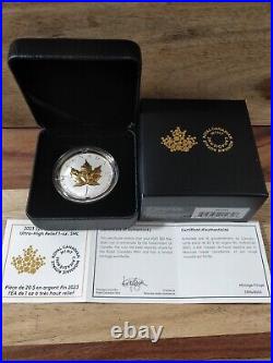 2023 Canada 1 oz. $20 UHR Golden Plated Maple Leaf Fine Silver Coin
