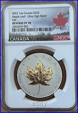 2023 Canada $20 1 oz Silver Maple Leaf Gilt Reverse Proof UHR BOX COA NGC PF70