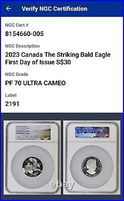2023 Canada $30 2 Oz Striking Bald Eagle NGC PF70 UCAM FDOI Designer Signed
