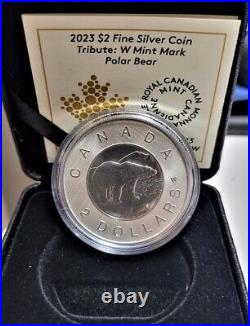 2023 W CANADA $2 POLAR BEAR Winnipeg Mint Mark 1oz. 9999 Pure Silver Coin