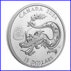 2024 Canada $15 Dollars Lunar Year of DRAGON 1 Oz Pure Silver Coin, 2024