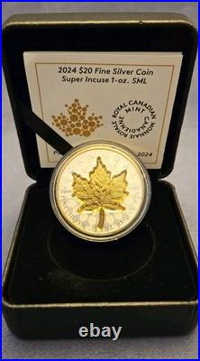 2024 Canada 1 oz Silver Maple Leaf Super Incuse Gold Plated Coin RCM COA