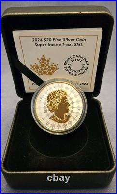 2024 Canada 1 oz Silver Maple Leaf Super Incuse Gold Plated Coin RCM COA