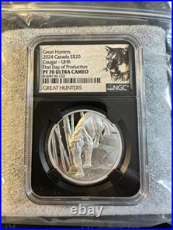 2024 Canada 1 oz Silver Proof Great Hunters Cougar NGC PF70 FDOP Ultra Cameo