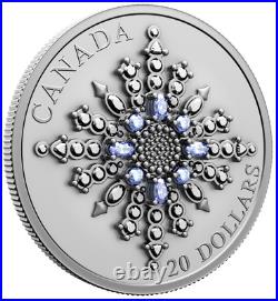2024 Canada $20 Sapphire Jubilee Snowflake Brooch 1 oz Pure Silver Coin