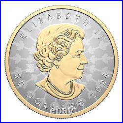 2024 Canada $20 Super Incuse Maple Leaf SML Pure Silver Coin with Gold Plating