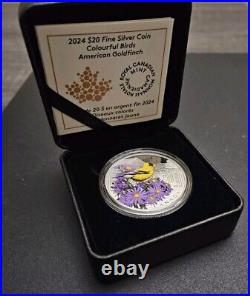 2024 Canada RCM American Goldfinch $20 1oz. 9999 Pure Silver Colourful Birds