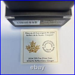 2024 Canada Wildlife Reflections Cougar $20 99.99% Pure Silver Coin
