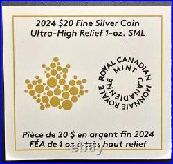 2024 Maple Leaf Canada Ultra-High Relief UHR SML $20 1 OZ Pure Silver Proof Coin