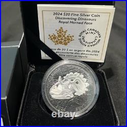 2024 Royal Horned Face Discovering Dinosaurs $20 Pure Silver Coin Canada