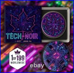 2025 1 Oz. 9999 Silver Canada Maple Leaf Tech-Noir Amazing Colorized Coin