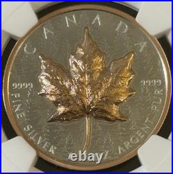 2025 1 Oz. 9999 Silver Canada Maple Pulsating Rose Gold Gild NGC Reverse PF 70