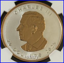 2025 1 Oz. 9999 Silver Canada Maple Pulsating Rose Gold Gild NGC Reverse PF 70