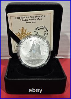2025 Canada 10 Cent RCM W Mint Mark Bluenose Pure Silver Coin