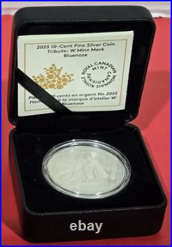 2025 Canada 10 Cent RCM W Mint Mark Bluenose Pure Silver Coin