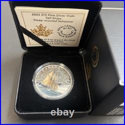 2025 Canada $15 Tall Ships Three Masted Schooner Pure Silver Coin