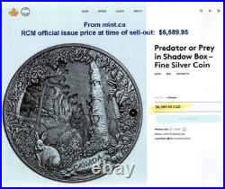 2025 Canada $175 Predator or Prey Shadow Box 23.75 oz Fine Silver Coin + Bonus