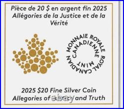 2025 Canada $20 ALLEGORIES OF JUSTICE & TRUTH Gilt NGC PF70 FR BOX/COA