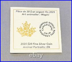 2025 Canada $20 Animal Portraits Elk Fine Silver Coin