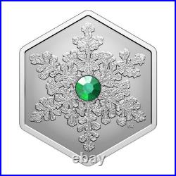 2025 Canada $20 Hexagon Snowflake Fine Silver Coin With Evergreen Crystal