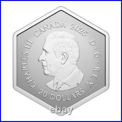 2025 Canada $20 Hexagon Snowflake Fine Silver Coin With Evergreen Crystal