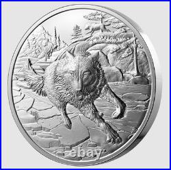 2025 Canada Great Hunters Wolf Ultra High Relief $20 99.99% Pure Silver Coin