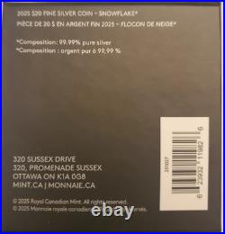 2025 Canada SNOWFLAKE 1oz Pure Silver Proof $20 Coin with Crystal Insert