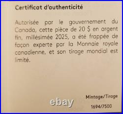 2025 Canada SNOWFLAKE 1oz Pure Silver Proof $20 Coin with Crystal Insert