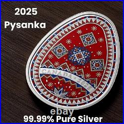 2025 Ukrainian 1oz Pysanka $20 Pure Silver Coloured Egg Coin Canada