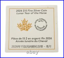 2026 Canada $15 Silver Coin Lunar Year of the Horse. 9999 Fine RCM