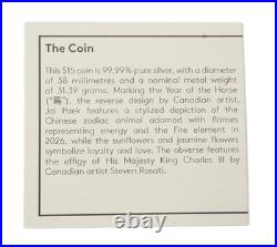2026 Canada $15 Silver Coin Lunar Year of the Horse. 9999 Fine RCM