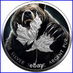 2026 Canada Maple 1 oz Silver Colored Grizzly Bear Edition Mintage of 499