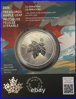 2026 Celebration RCM $5 Silver Coin Original Assay Card Maple Leaf 99.99 Pure