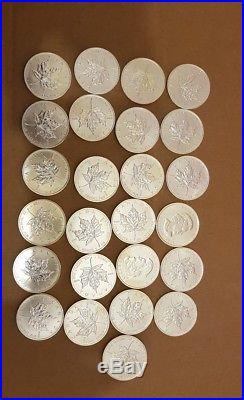 25 x 1oz 2011 Canadian Maple Leaf 9999 Fine Silver Bullion $5 Coin unc