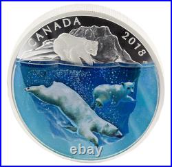 2 oz Pure Silver Coin 2018 $30 Dimensional Nature Polar Bears