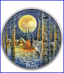 2 oz. Pure Silver Glow-In-The-Dark Coin Animals in the Moonlight Lynx Canada