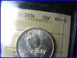 50 cents 1936 ICCS MS-62 Canada large silver coin King George V 50c 50¢