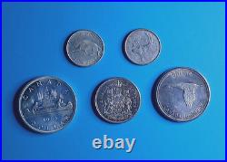 5PCS CANADA LARGE SILVER COINS LOT (69.82 Grams). 800 silver EF to AUNC, toned