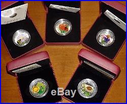 5 Canada MURANO VENETIAN GLASS SILVER Coins LADYBUG, BUMBLE BEE, BUTTERFLY