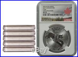 5 Coins 2017 Canada NGC MS69 $5 1 Troy oz. Silver Predator Series Lynx