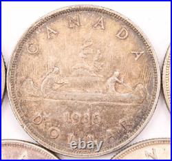 5x 1936 Canada silver dollars 5-coins VF and EF