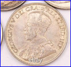 5x 1936 Canada silver dollars 5-coins VF and EF