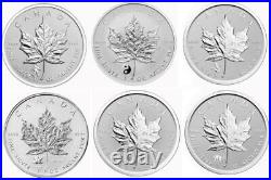 6x Canada 1 oz Pure Silver Maple Leafs 6 Privy Marks 2016 and 2017 Reverse Proof