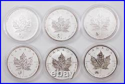 6x Canada 1 oz Pure Silver Maple Leafs 6 Privy Marks 2016 and 2017 Reverse Proof