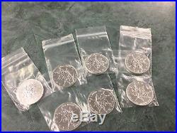 7 x 2013 Canada Maple Leaf 1oz Fine Silver $5 Five Dollar Coins