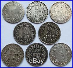 8 Newfoundland 10 Cent pieces, Vintage Canada 10C Silver Canadian coins(112130Y)