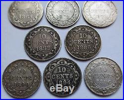 8 Newfoundland 10 Cent pieces, Vintage Canada 10C Silver Canadian coins(112130Y)